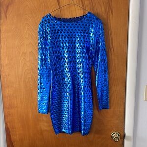 Vibrant Metallic Blue Long Sleeve Dress